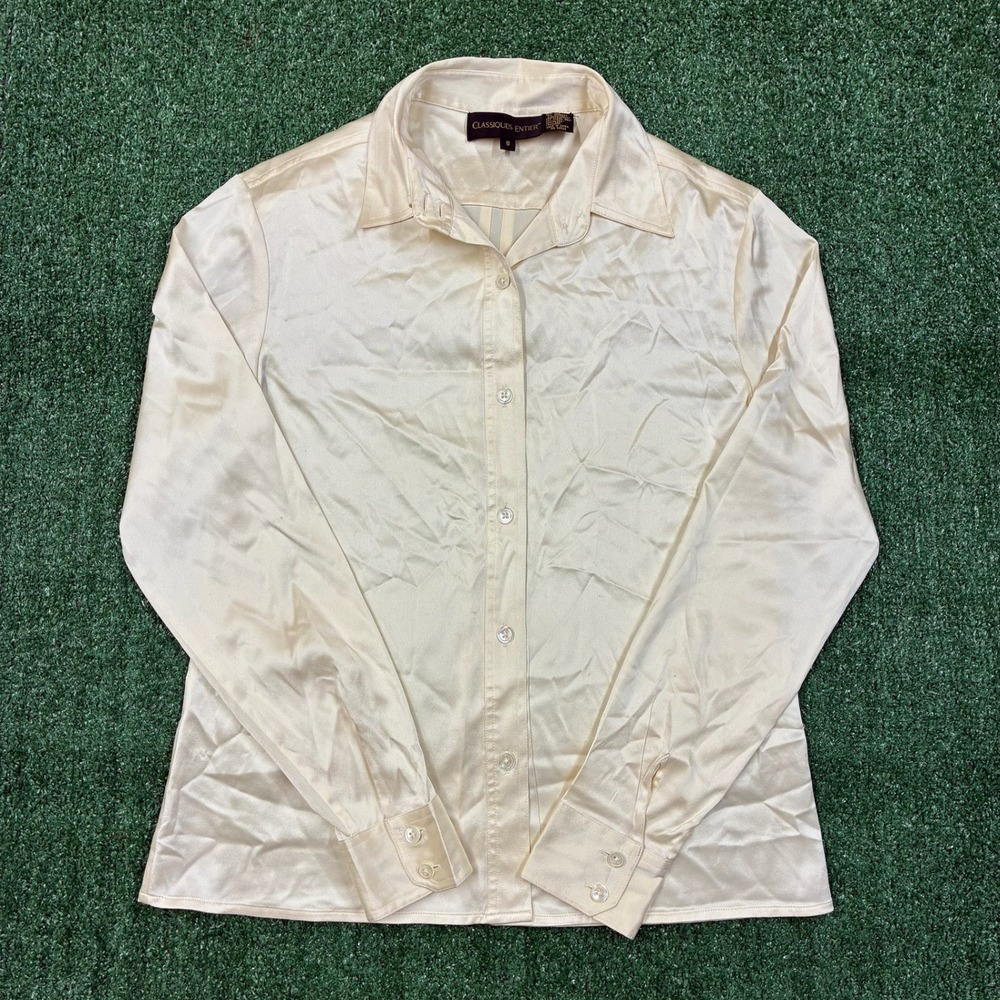 Vintage Classiques Entier‎ Silk Button Down Shirt Blouse Cream Ivory Size 8